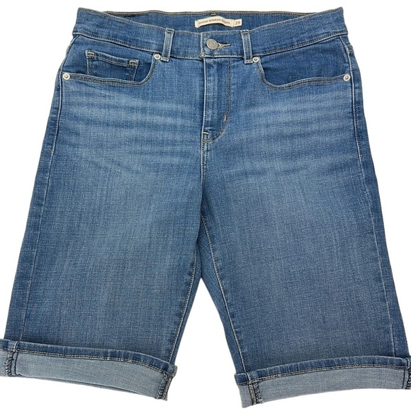 Levi’s Classic Bermuda Cuffed Shorts 28 Stretch Denim Mid Rise - Picture 1 of 12